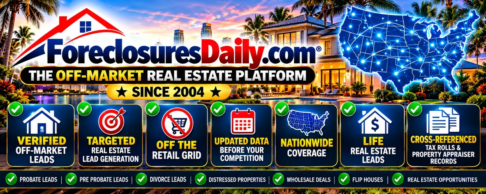 ForeclosuresDaily.com nationwide off-market real estate leads since 2004