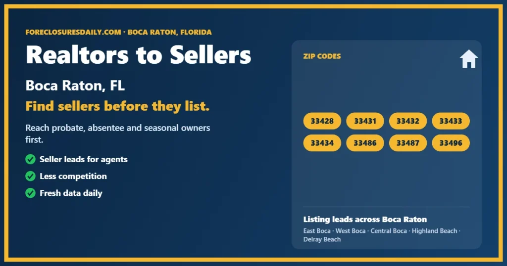Realtors to sellers Boca Raton listing lead guide from ForeclosuresDaily.com