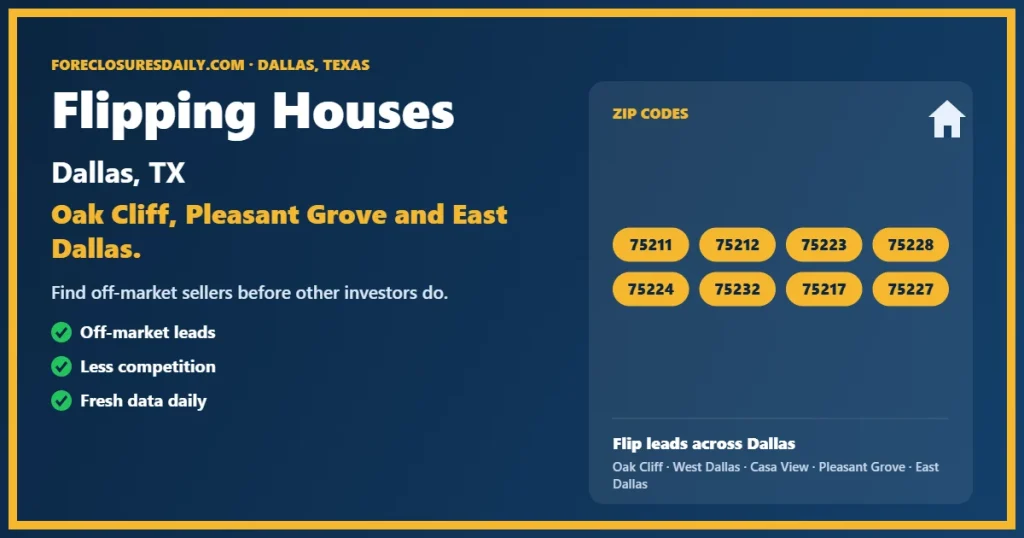 Flipping houses Dallas TX guide from ForeclosuresDaily.com