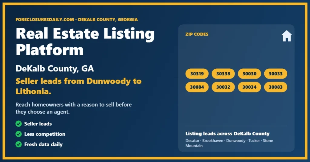 Real estate listing platform DeKalb County GA from ForeclosuresDaily.com