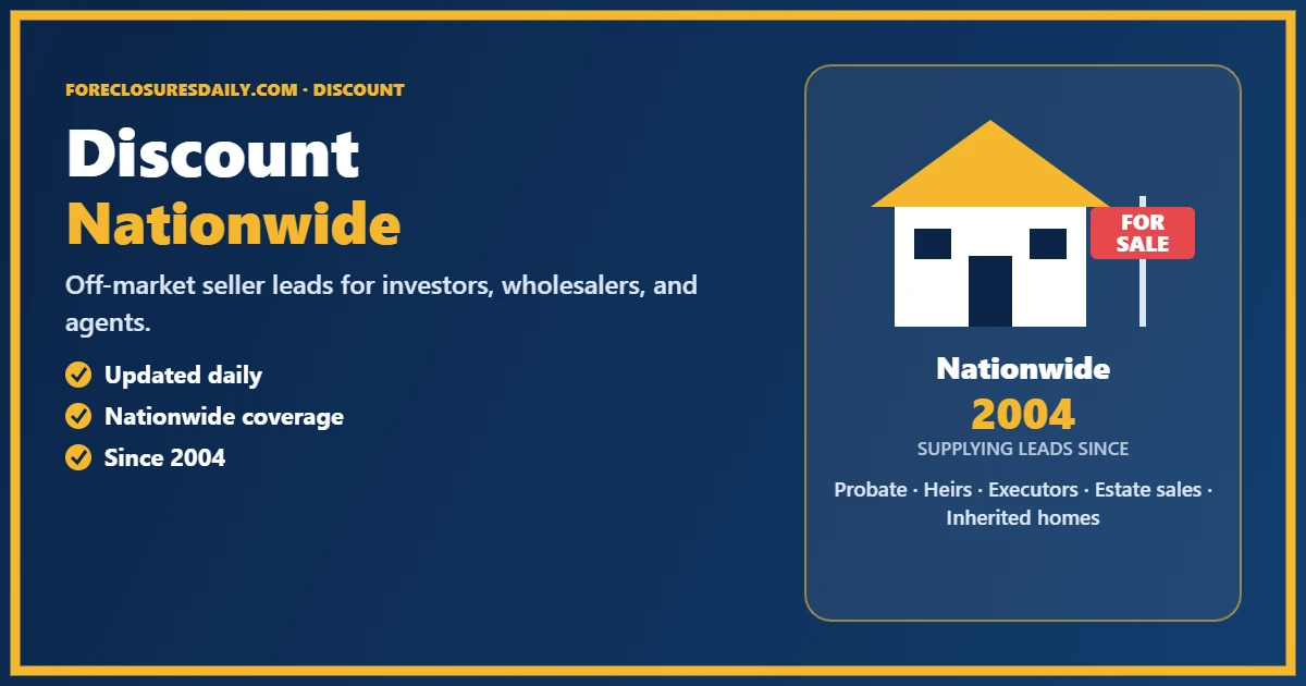 Digonline Discount: ForeclosuresDaily.com Off-Market Leads
