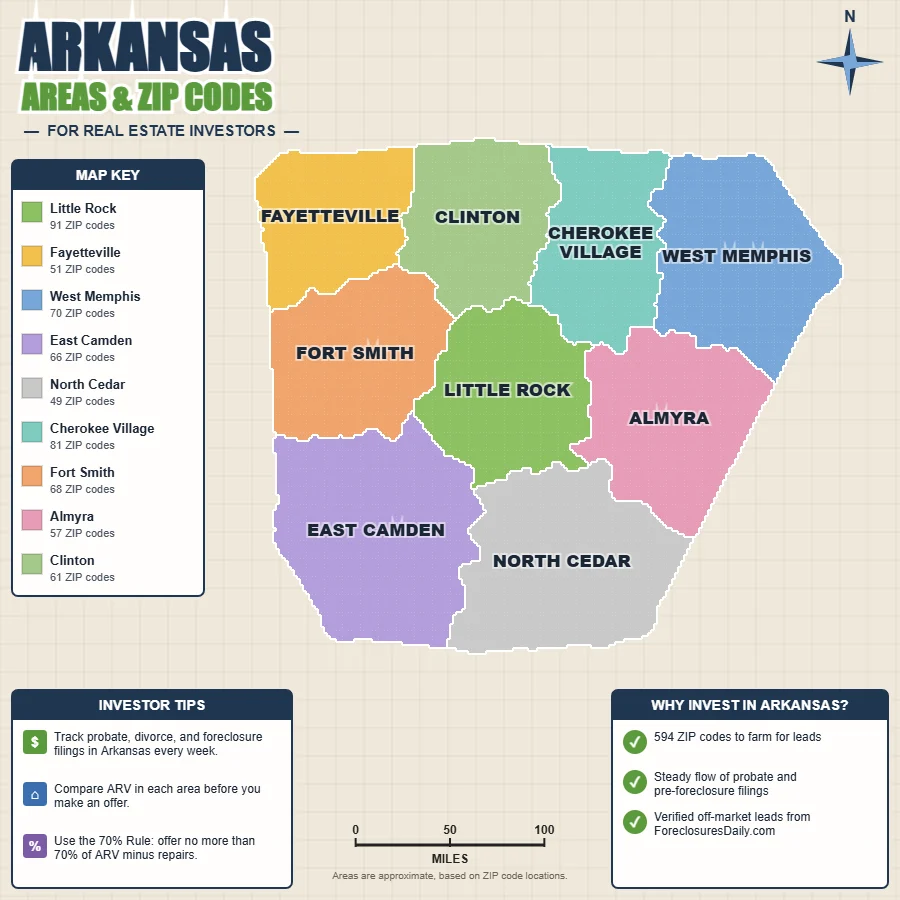Arkansas distressed properties map by area and ZIP code