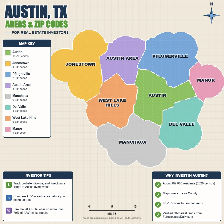 Austin, Texas distressed properties map by area and ZIP code