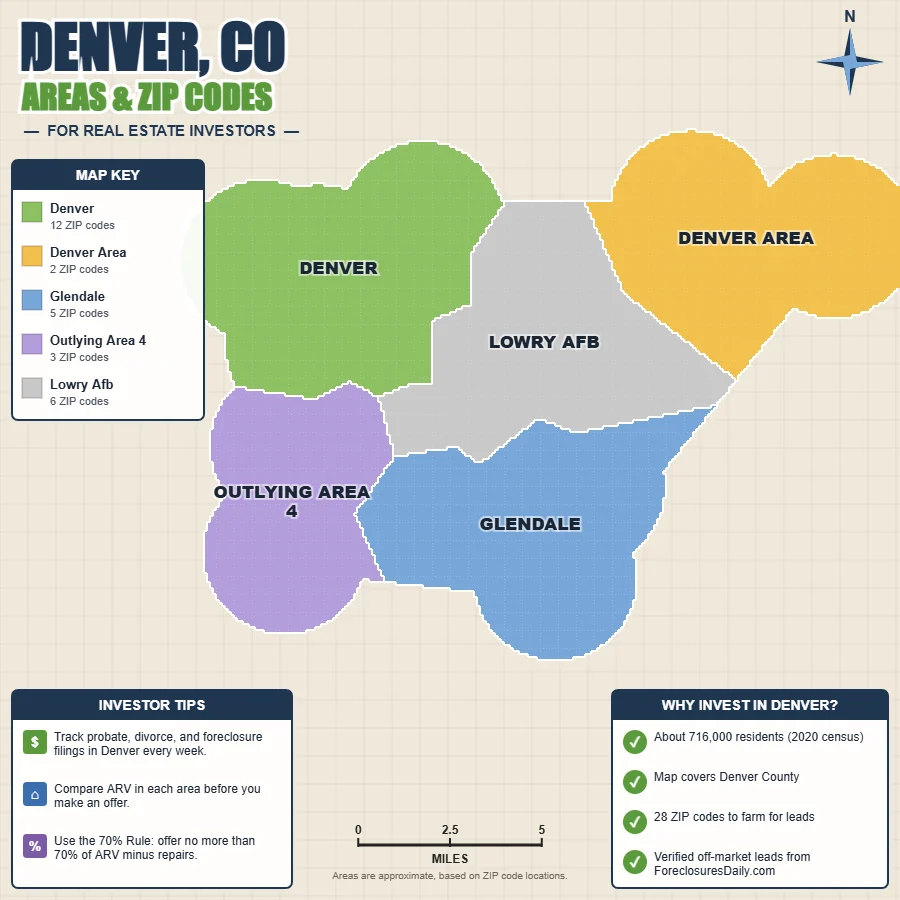Denver, Colorado distressed properties map by area and ZIP code