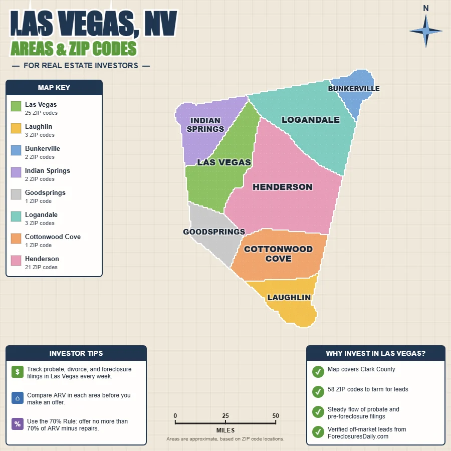 Las Vegas, Nevada distressed properties map by area and ZIP code