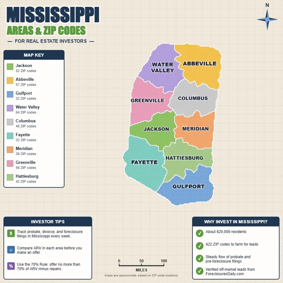 Mississippi distressed properties map by area and ZIP code