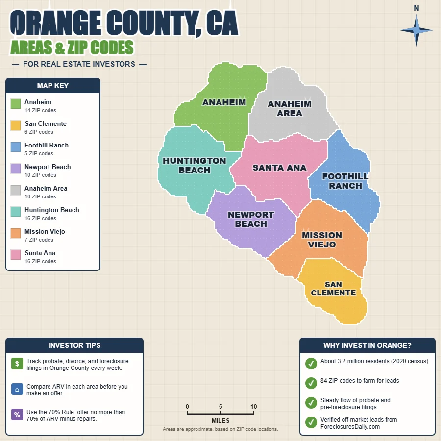 Orange County, California distressed properties map by area and ZIP code