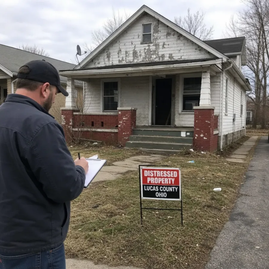Investor reviewing distressed property leads in Lucas County Ohio
