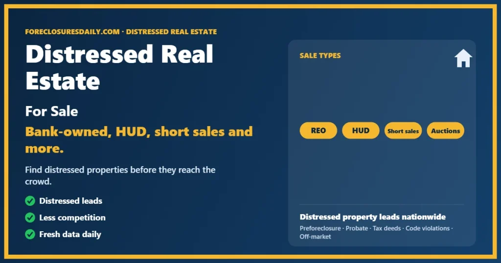 Distressed real estate for sale guide from ForeclosuresDaily.com