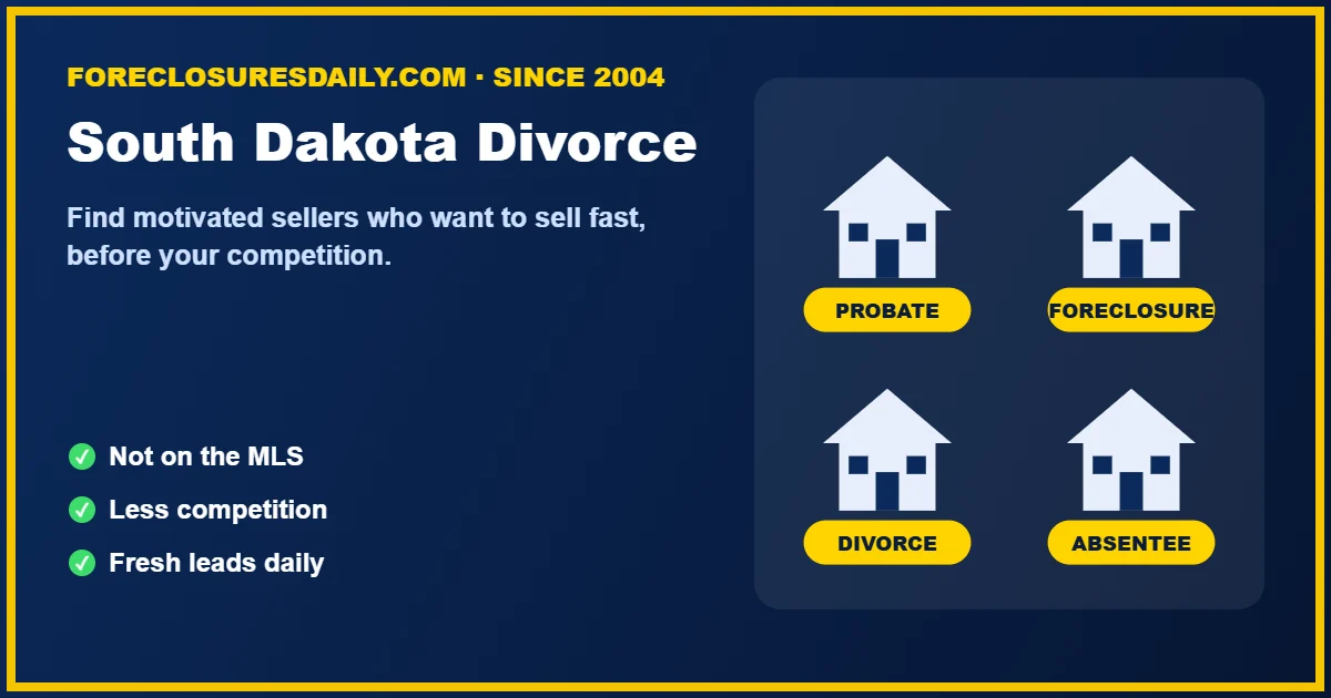South Dakota divorce real estate leads from ForeclosuresDaily.com
