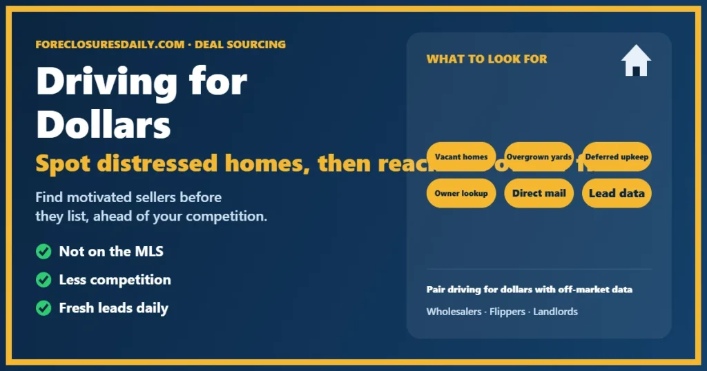 Driving for dollars real estate guide from ForeclosuresDaily.com