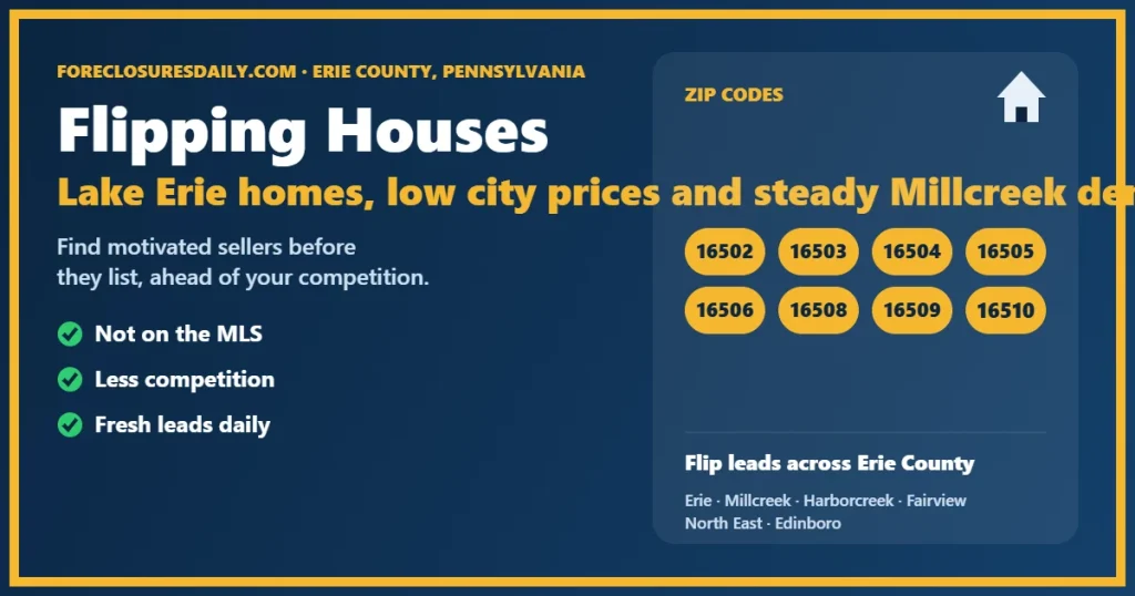 Flipping houses Erie PA guide from ForeclosuresDaily.com