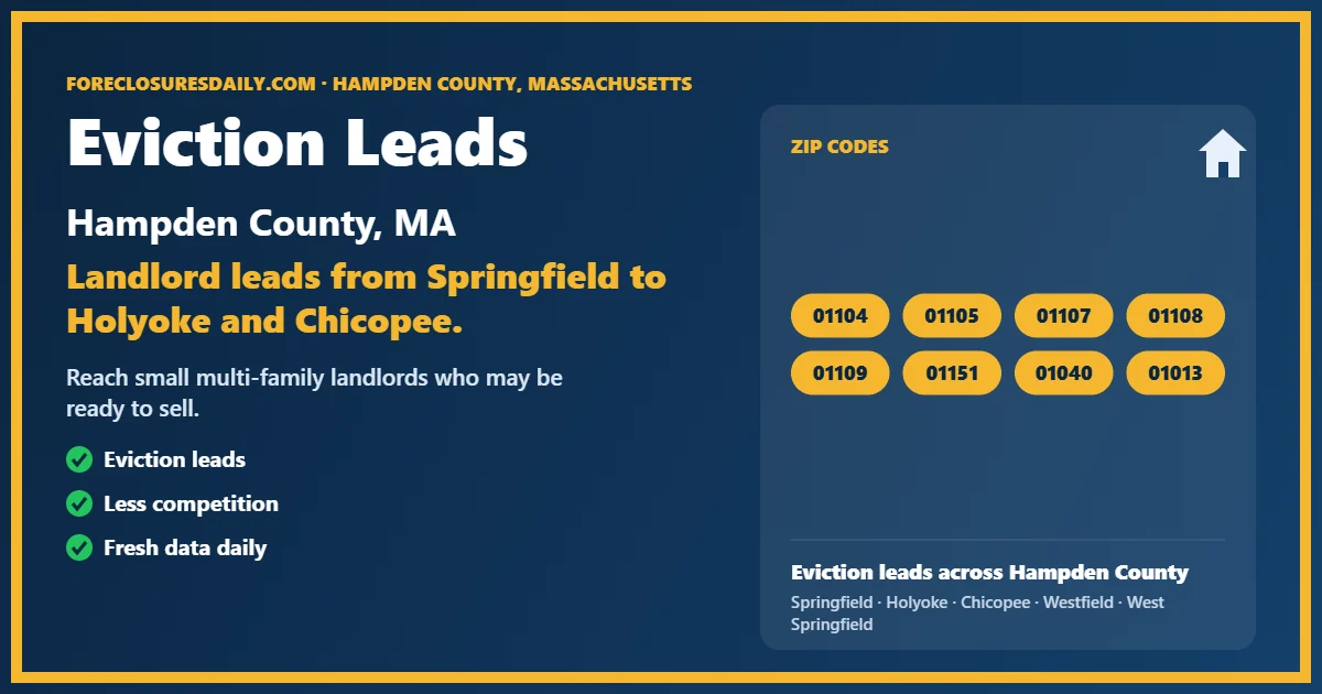 Eviction leads Hampden County Massachusetts from ForeclosuresDaily.com