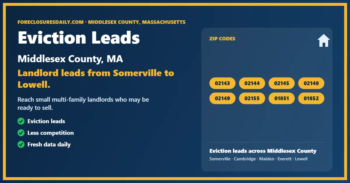 Eviction leads Middlesex County Massachusetts from ForeclosuresDaily.com