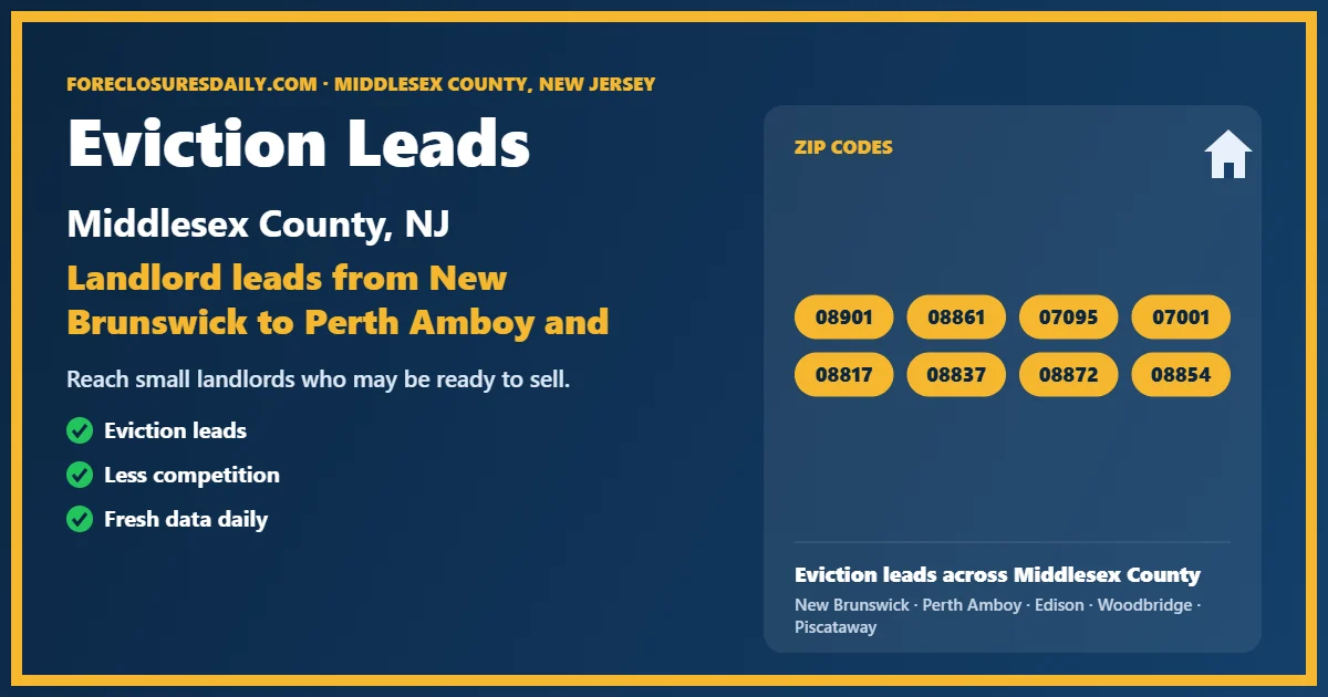 Eviction leads Middlesex County NJ from ForeclosuresDaily.com