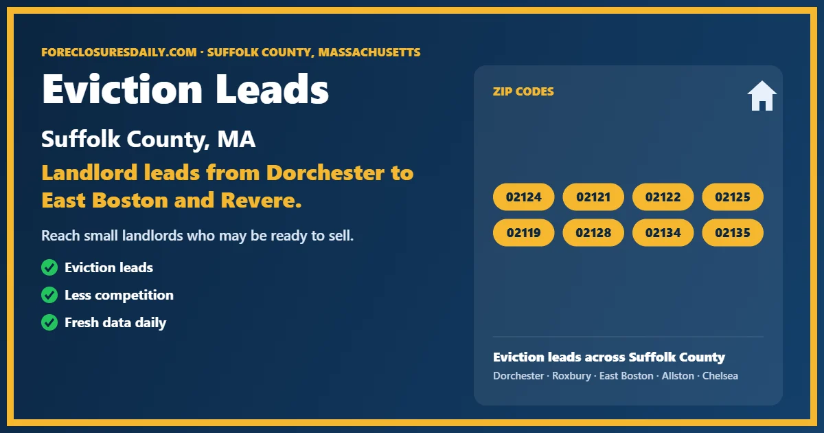 Eviction leads Suffolk County Massachusetts from ForeclosuresDaily.com