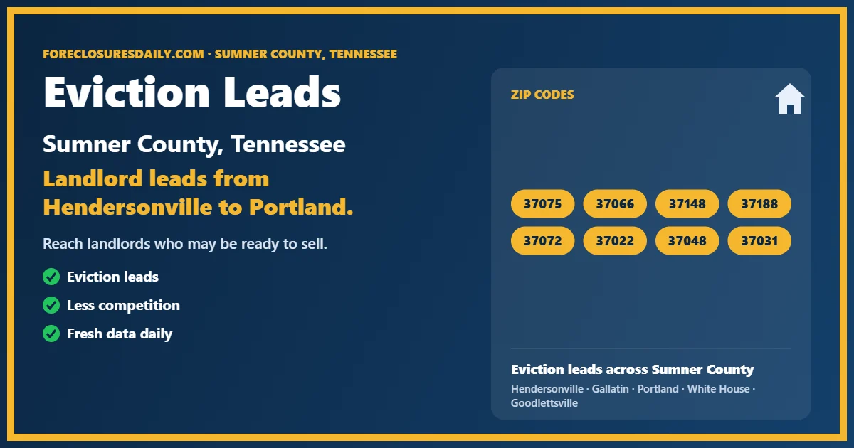 Eviction leads Sumner County Tennessee from ForeclosuresDaily.com