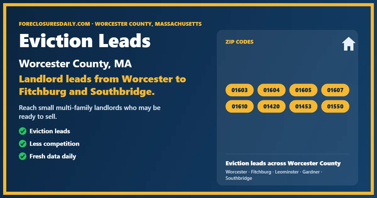 Eviction leads Worcester County Massachusetts from ForeclosuresDaily.com
