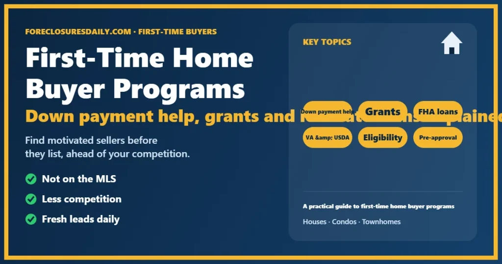 First time home buyer programs and loans guide from ForeclosuresDaily.com