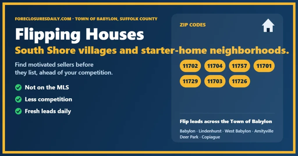 Flipping houses Babylon NY guide from ForeclosuresDaily.com