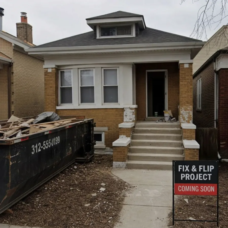 Chicago bungalow being prepared for a fix and flip project