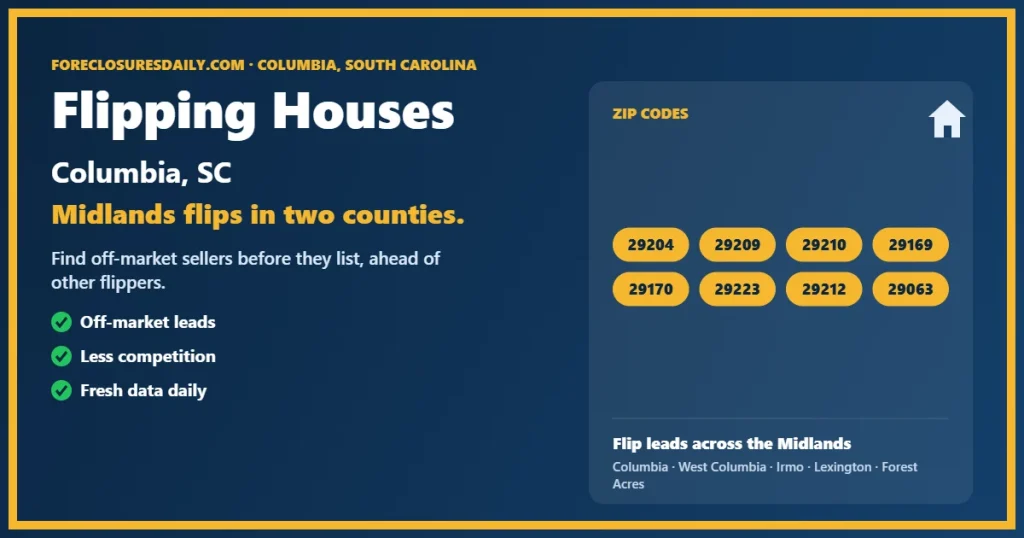 Flipping houses Columbia SC guide from ForeclosuresDaily.com