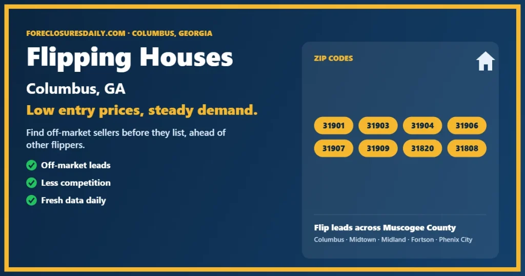 Flipping houses Columbus GA guide from ForeclosuresDaily.com