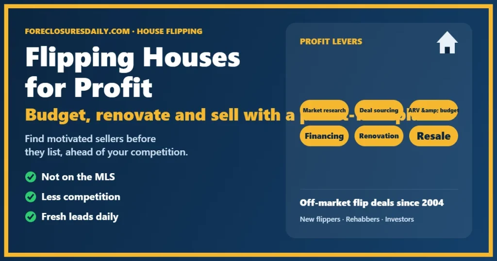Flipping houses for profit guide from ForeclosuresDaily.com