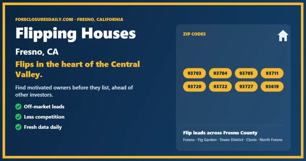 Flipping houses Fresno CA guide from ForeclosuresDaily.com