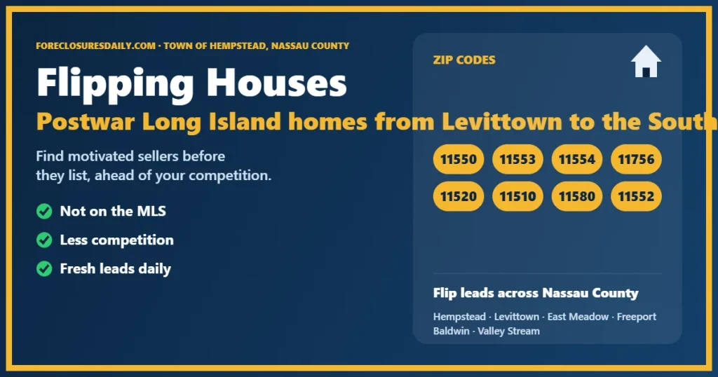 Flipping houses Hempstead NY guide from ForeclosuresDaily.com