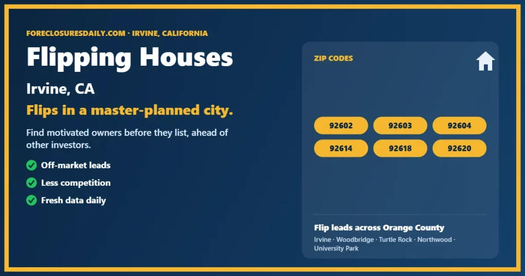 Flipping houses Irvine CA guide from ForeclosuresDaily.com