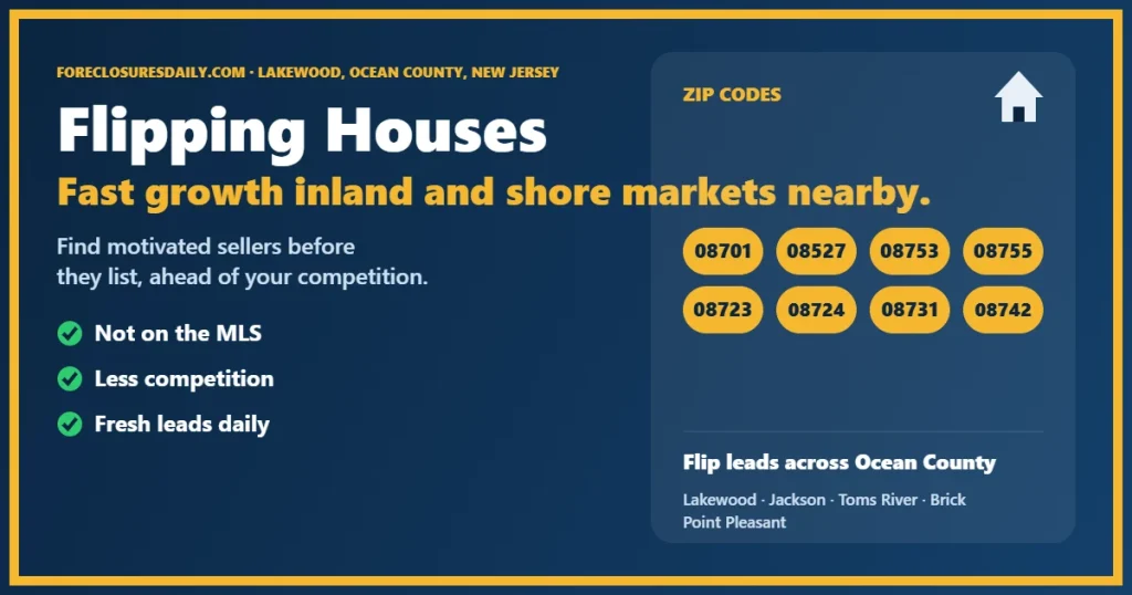 Flipping houses Lakewood NJ guide from ForeclosuresDaily.com