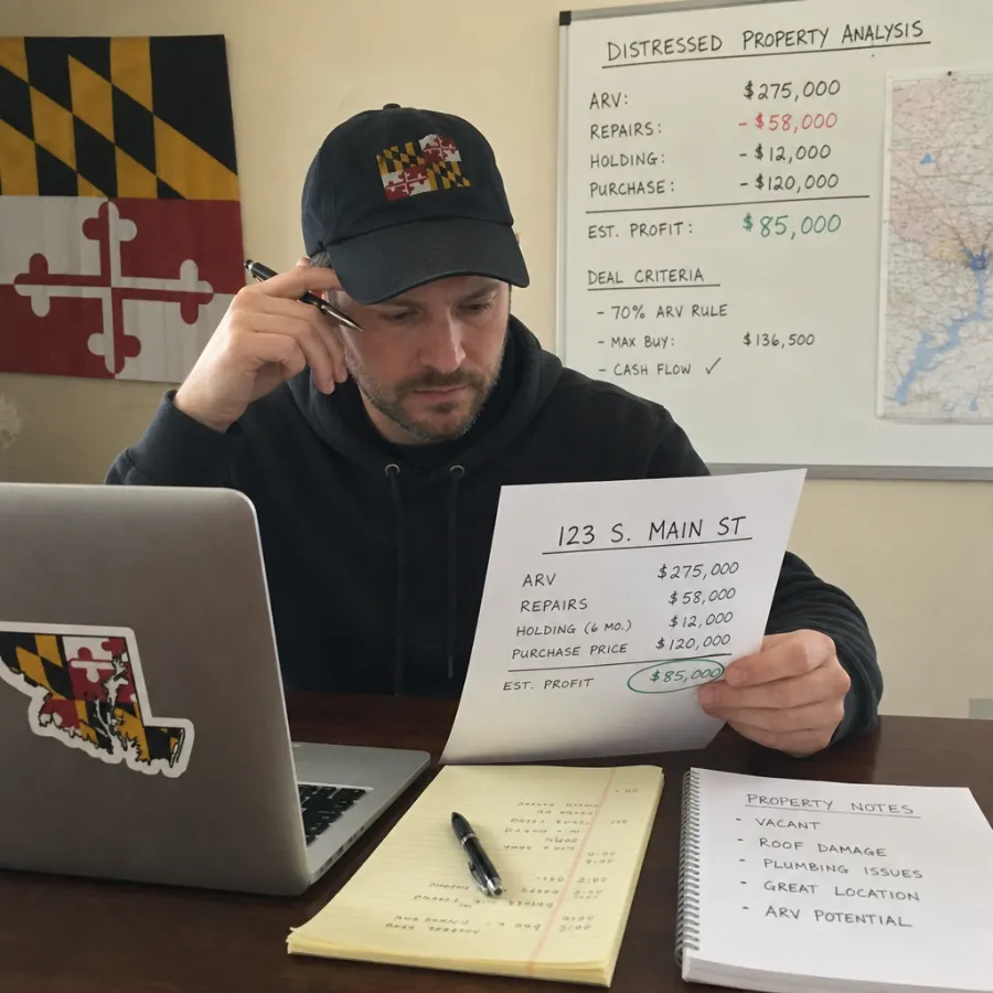 Maryland investor reviewing distressed property numbers
