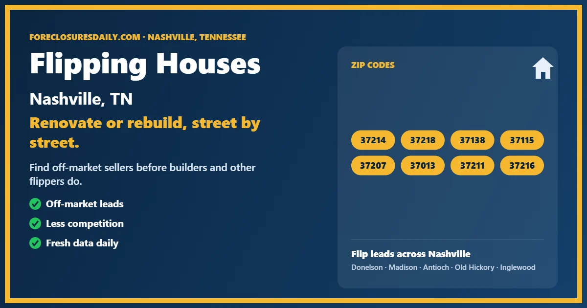 Flipping houses Nashville TN guide from ForeclosuresDaily.com