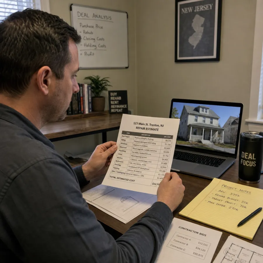Investor reviewing New Jersey property repair estimates