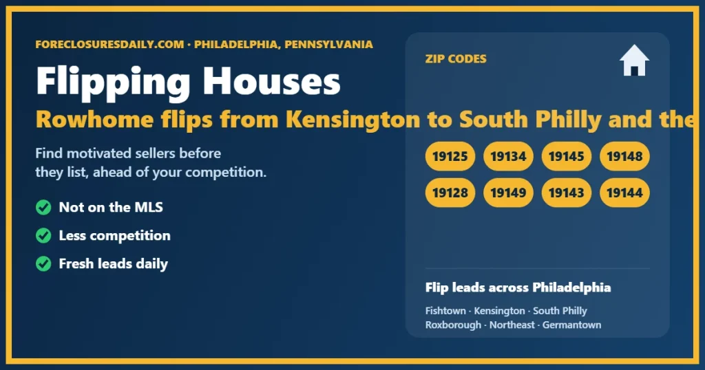 Flipping houses Philadelphia PA guide from ForeclosuresDaily.com