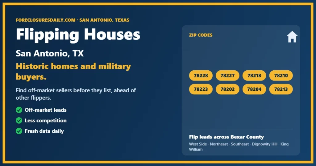 Flipping houses San Antonio TX guide from ForeclosuresDaily.com