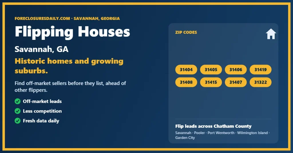 Flipping houses Savannah GA guide from ForeclosuresDaily.com