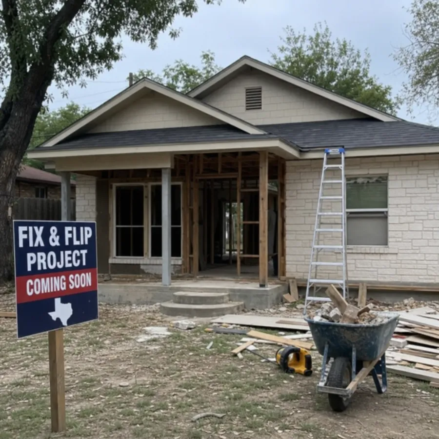 AI-generated image of a Texas house being renovated for a fix-and-flip project