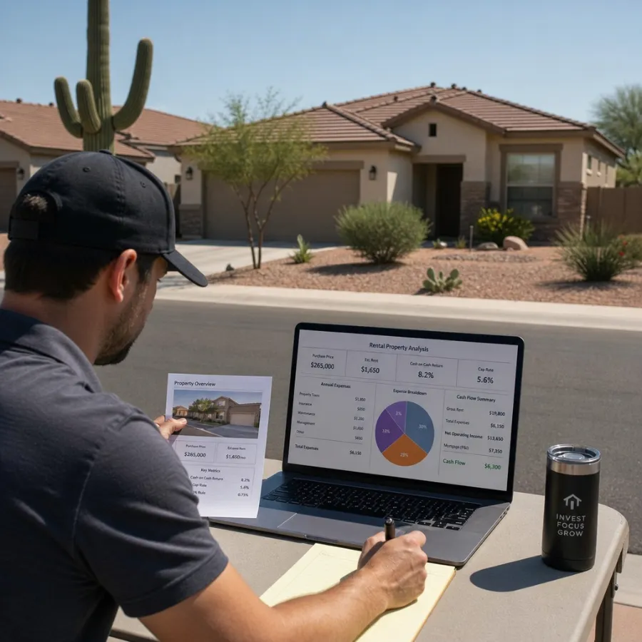 Arizona neighborhood with investor reviewing property data