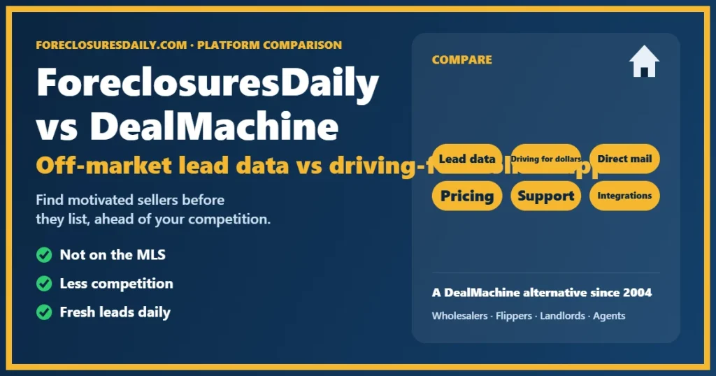 ForeclosuresDaily vs DealMachine alternative comparison
