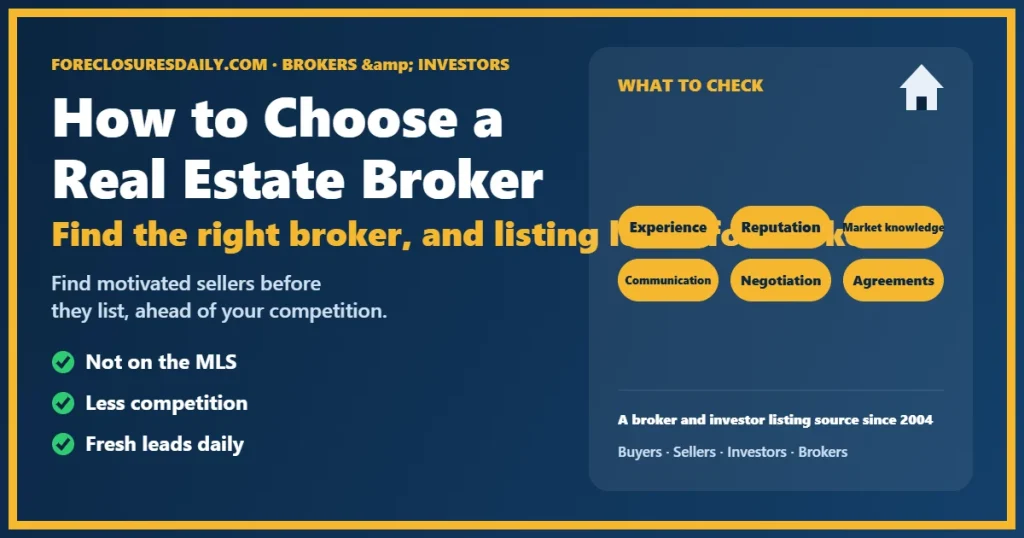 How to choose a real estate broker guide from ForeclosuresDaily.com