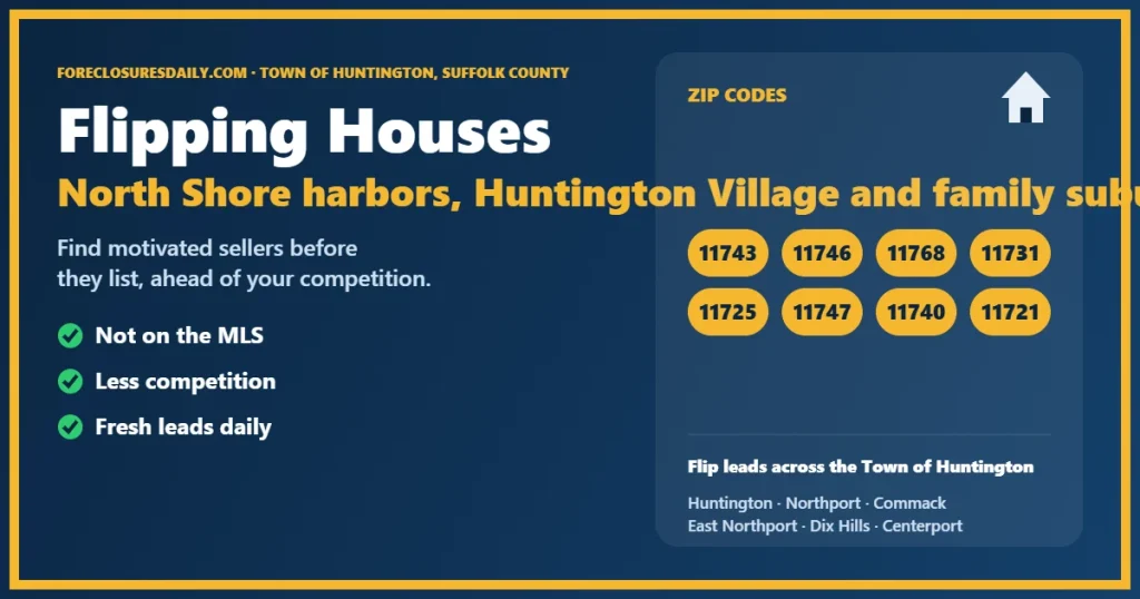 Flipping houses Huntington NY guide from ForeclosuresDaily.com