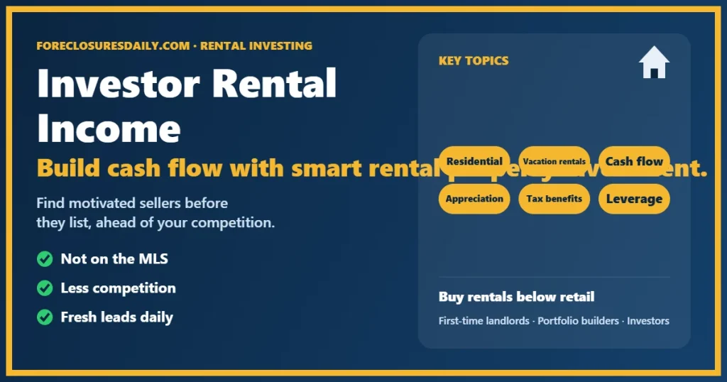 Investor rental income and rental property investment guide from ForeclosuresDaily.com