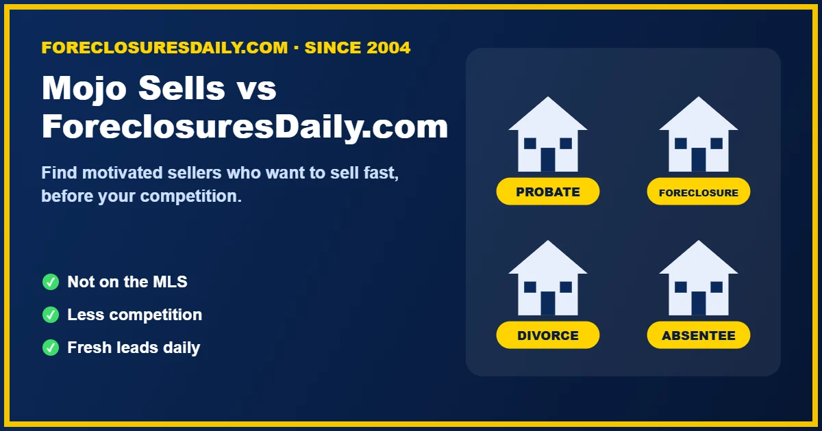 Investor comparing Mojo Sells and ForeclosuresDaily.com