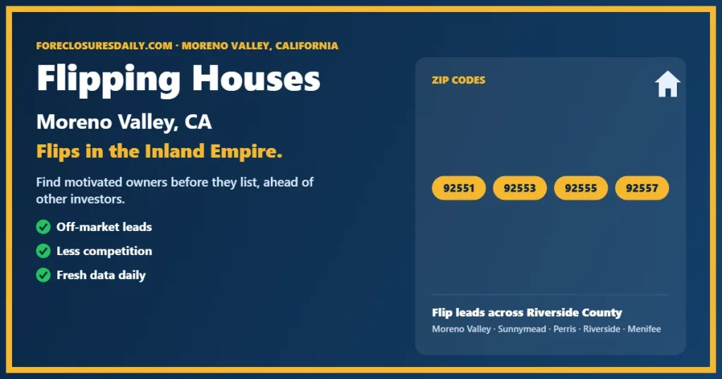 Flipping houses Moreno Valley guide from ForeclosuresDaily.com