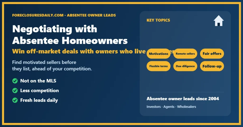 Negotiating with absentee homeowners guide from ForeclosuresDaily.com