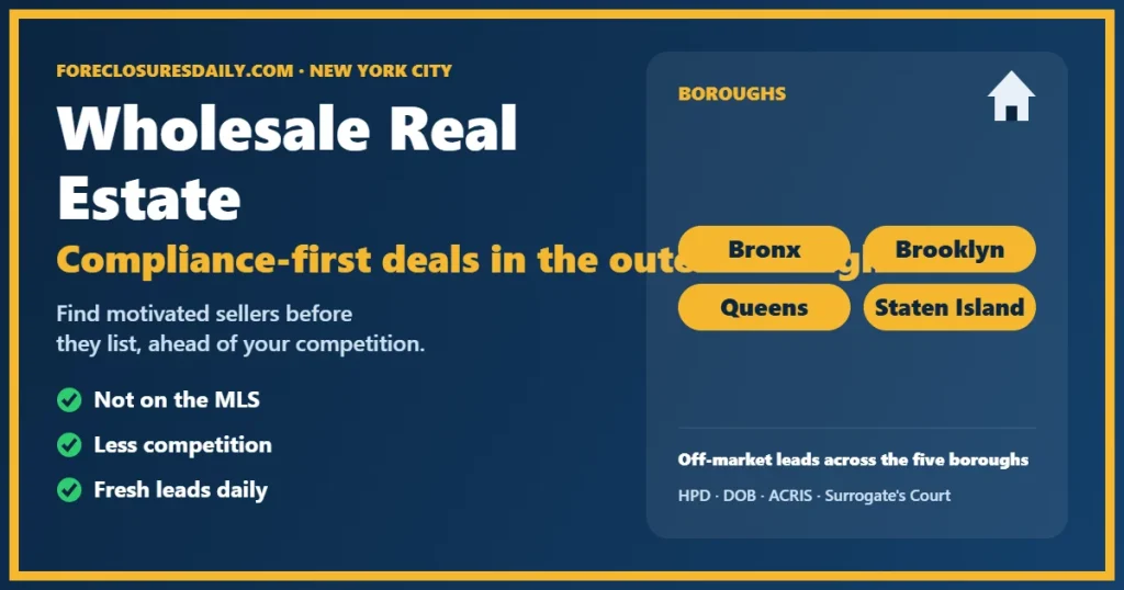 Wholesale real estate New York City guide from ForeclosuresDaily.com