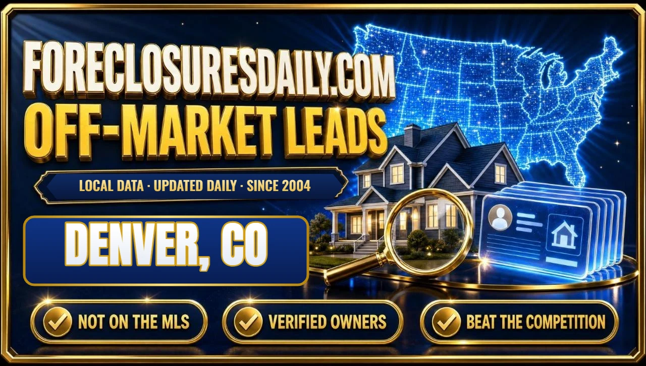 Off-market leads Denver, CO 3D hero: house with magnifying glass and owner cards with not on the MLS, verified owners and beat the competition checks