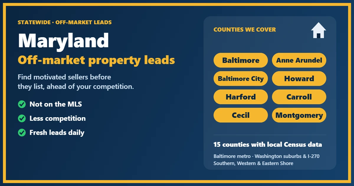Maryland residential street with homes that could be off-market properties in Maryland